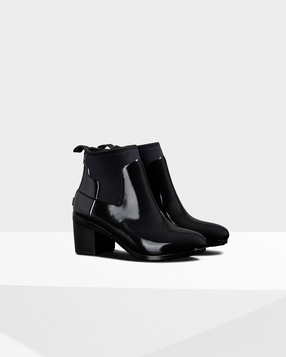 Womens Heeled Boots - Hunter Refined Slim Fit Gloss Mid (47FNVKWJC) - Black